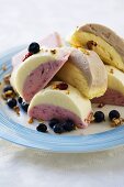 Ice cream dessert with blueberries and nuts