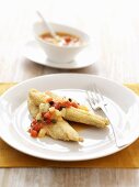 Deep-fried whiting fillets with grapefruit salsa