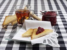 Black tea, toast and redcurrant jam