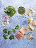 Frozen food (vegetables, salmon, pasties, prawns)
