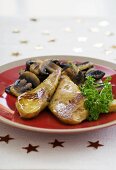 Fried goose liver with mushrooms