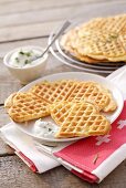 Cheese waffles with herb dip