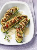 Courgettes stuffed with mince and rice