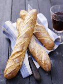 Baguettes and a glass of red wine