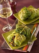 Cabbage leaves stuffed with red cabbage and chestnuts