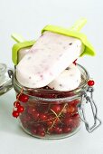 Stracciatella ice cream lollies with redcurrants