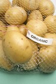 Organic potatoes in a net bag
