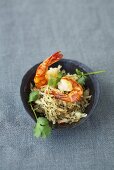 Asian cabbage salad with fried prawns