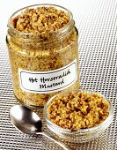 Hot horseradish mustard in jar and small dish