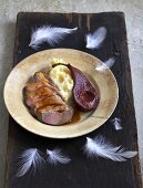 Duck breast with celeriac puree and red wine pear