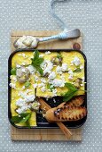 Artichoke and ricotta fritata with broad beans