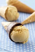 Caramel ice cream in cones