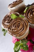 A bouquet of chocolate cupcakes