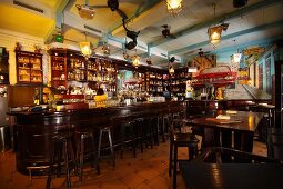 The dining room in Cuban restaurant La Bodeguita Del Medio in Prague, Czech Republic