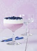 Blueberry yogurt dessert with cream
