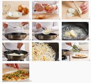 Sauteeing onion rings to garnish cheese spätzle