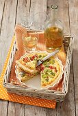 Quiche with lima beans and roasted peppers, white wine