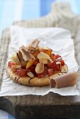 Sweet pizzas topped with fruit and chocolate