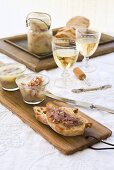 Duck rillettes on white bread with white wine
