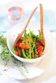 Unripe spelt grain salad with green beans