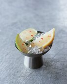 Lemon sorbet with chilli on ice