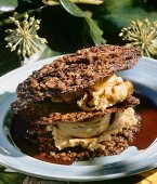 Chocolate Tuilles with Coffee Ice Cream in Chocolate Sauce