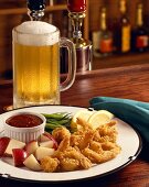 Fried Shrimp with red Potatoes and Beer