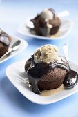 Warm Chocolate Volcano Cakes with Ice Cream & Chocolate Sauce