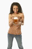 Young Woman holding Mug of Beer