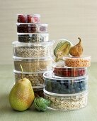 Food for a healthy diet: fruit, vegetables, oat flakes, grains