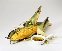 Ear of Roasted Corn with a Dish of Pepper Butter