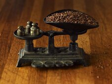 Flaxseeds on an old scale