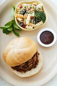Pulled Barbecue Pork Sandwich with Pasta Salad