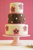 Brown and Pink Three Tiered Wedding Cake