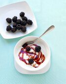 Bowl of Greek Yogurt with Blackberry Compote; Fresh Blackberries