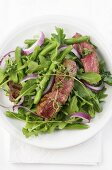 Sliced Grilled Steak Salad with Greens and Onion