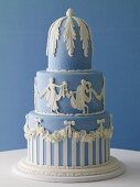 Three Tiered Blue and White Wedding Cake