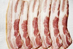 Strips of Raw Bacon; From Above
