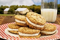 Oatmeal Whoopie Pies with a Glass of Milk
