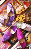 Colorful Moroccan slippers arranged in a star-shape