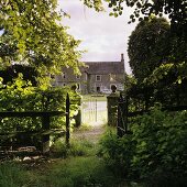 A view of an old country house from a wild garden