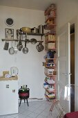 Shelving in corner of modern kitchen