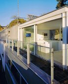 A roof level of a newly built apartment with a narrow terrace