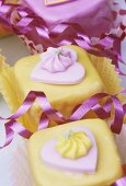 Petit fours decorated with hearts