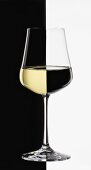 Glass of white wine, black & white