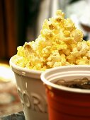 Popcorn in a Bowl with Soda