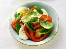 Tomaten mit Mozzarella und frischem Basilikum