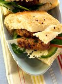 Flatbread with meatballs, sheep's cheese and cucumber