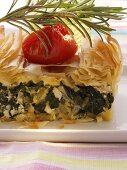 Puff pastry spinach pie with sheep's cheese & tomato