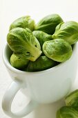 Fresh Brussels sprouts in white cup